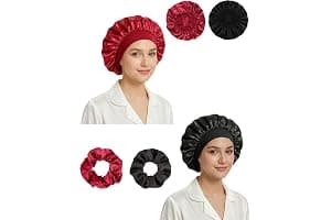 lulir Gorro de Seda para Dormir 2 Piezas - Gorro Saten Pelo Rizado con 2 Coleteros, Silk Bonnet Ajustable con Banda Elástica, Suave Antifrizz Cuidado del Cabello, para Mujer y Niña
