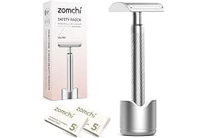 Maquinilla de afeitar de seguridad de doble filo con soporte en plata, maquinilla de afeitar clásica para hombre con 10 cuchillas, construcción de acero inoxidable duradera y duradera