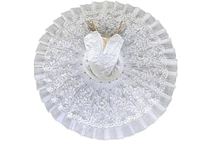 Casiler Tutú De Ballet Profesional para Adultos, Vestido De Ballet para Mujer, Disfraces De Bailarina, Falda Tutú con Lentejuelas Blancas para Escenario