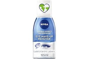 NIVEA Double Effect Waterproof Eye Make-Up Remover (125ml), Daily Use Face Cleanser for Make-Up and Mascara with Cornflower Extract and Biotin