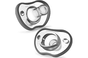 Nanobebe Baby Soothers 0-3 Month - Orthodontic, Curves Comfortably with Face Contour, Award Winning for Breastfeeding Babies, 100% Silicone - BPA Free. Perfect Baby Gift 2pk, Grey