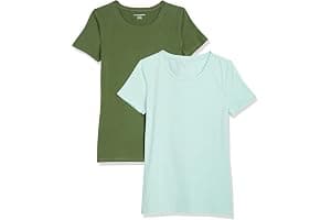 Amazon Essentials Camiseta de Manga Corta y Corte Estándar (Opciones de Cuello Redondo y Cuello en V) Mujer, Paquetes Múltiples