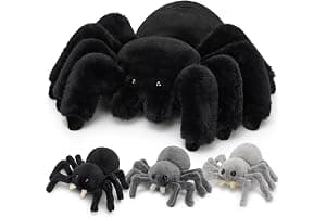 MorisMos Big Spider Teddy Soft Toy, 40cm Large Black Spider with 3 Cuddly Baby Inside, Giant Fluffly Stuffed Animal, Realistic Kawaii Plush Gift for Kids Birthday