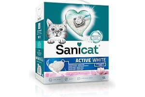 Sanicat - Arena Aglomerante Active White con Flor de Loto, Hecha de minerales naturales con control de olor garantizado, Absorbe la humedad y facilita la limpieza, 6 L de capacidad