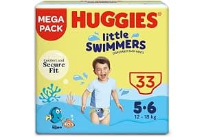 Huggies Little Swimmers, Swim Nappies, Size 5-6 - 33 Pants - Maximum Protection Swimming Nappies with Leak Guards - All-Round Stretchy Waistband