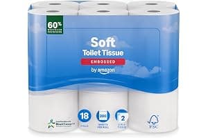 by Amazon Soft Toilet Tissue, 2-Ply, 18 Rolls (Pack of 1), 200 Sheets per Roll, FSC Certified