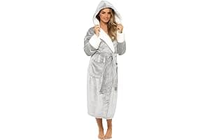 KATE MORGAN Ladies Dressing Gown Fluffy Super Soft Hooded Bathrobe for Women Plush Fleece Perfect Loungewear Long Robe | Gifts for Women