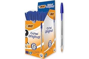 BIC Cristal Bolígrafos, Original, Óptimo para material escolar,Azul, Punta Media (1,0mm), Material Oficina y Papelaria, Caja de 50 Bolis