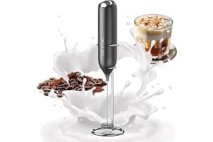 CIRCLE JOY Montalatte a Mano con Supporto, Frullino Montalatte Elettrico, a Batteria Mini Schiumatore per Latte, Cappuccino, Matcha, Regalo da Cucina, Nero