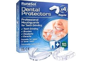 Runesol ferula descarga bruxismo, 4 x Normal, ferula dental bruxismo, protector bucal para dormir, ferulas de descarga para bruxismo, ferula dental noche, funda dientes, felulas Bucales dentales