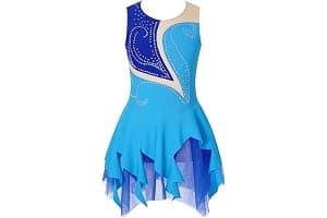 IEFIEL Vestido de Patinaje Artístico para Niña Maillot Ballet con Falda Malla de Gimnasia Rítmica sin Mangas con Lentejuelas Brillantes Vestido de Danza Lírica