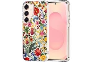 MOSNOVO Case for Samsung Galaxy S25 / Galaxy S24, [Buffertech 6.6ft Military-Grade Drop Protection] [Anti Peel Off Tech] Clear TPU Bumper Phone Case Cover Design - In The Garden