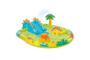 INTEX 57166 - Piscina infantil hinchable con dispersor de agua y tobogán dinosaurio, centro de juegos para niños