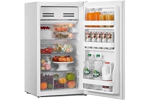 COMFEE' RCD93WH2(E) Under Counter Fridge, 93L Freestanding Refrigerator with Cooler Box, Adjustable Thermostat, Reversible Door, Removable Glass Shelves, Interior Light, White