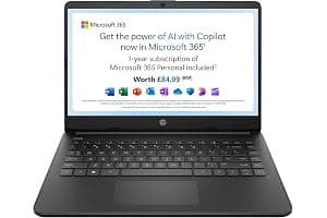 HP Stream 14" Laptop | Intel N4120 Processor | 4 GB RAM | 64 GB eMMC | Intel UHD Graphics | HD Display | Dual Speakers | Microsoft 365 Personal 12 month included | Win 11 | Jet Black | 14s-dq0000sa