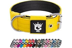 TSPRO Collar Táctico para Perros Ajustable, Collares con Broche de Metal Robusto, de 3,8 cm de Ancho, Duradero y Cómodo para Perros Medianos y Grandes (Amarillo M)