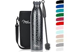 Milu Stainless Steel Drinking Bottle 750 ml - Insulated Thermo Flask for Water - Leak Proof, Insulated and Double Walled, Carbonated (Black Leopard, 750ml)