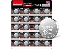 Warriors 20X CR2032 2032 Pilas de Litio de 3V Tipo Botón, Empaque Seguro para Niños, para Dispositivos Electrónicos y Llaves de Coche