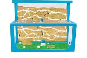 Anthouse.es - Hormiguero Natural de Arena - Kit Hormiguero 3D Forma de L (Sándwich + Caja de Forrajeo) - Granja de Hormigas con Colonia de Hormigas Incluida - 25x20x1 cm y 10x24x10 cm - Azul