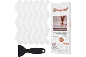 Secopad Pegatinas Antideslizantes para Ducha, 24 unidades, Tiras Adhesivas de Seguridad para Bañera, Ducha, Escaleras, Raspador Incluida (Transparente)