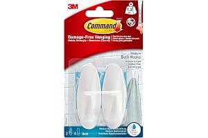 Command Bath Designer Hooks, White, Water Resistant - 2 Medium Hooks and 4 Adhesive Strips - Hang Towels, Robes and Other Bathroom Accessories - Ideal to Avoid Drilling Through Tiles