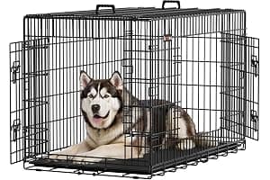 Feandrea Jaula para Perros Plegable con 2 Puertas, Bandeja Extraíble, 122 x 74,5 x 80,5 cm, XXL, Negro PPD48H