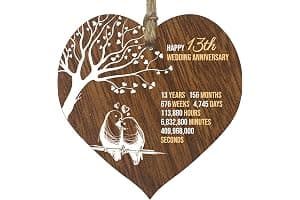 13th Wedding Anniversary Wooden Heart Plaque, Dark Wood Sign Keepsake, Celebrate Lace Anniversary Wife Husband Boyfriend Girlfriend, Plaque with Quotes Gifts from the Kids