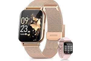 2026 Nuevo Reloj Inteligente Mujer, 1.85" AMOLED Smartwatch con Llamadas Función Femenina, 24H SpO2/Pulsómetro/Sueño,113+ Modos Deportivos 5ATM Calorías Podómetro WhatsApp Android iOS Oro Rosa, Regalo