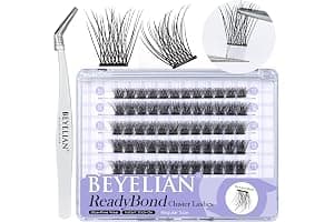 BEYELIAN Pestañas Postizas Self Adhesive, 72 Pcs D+ Curl DIY Press on Pestañas Individuales, Pestañas Adhesivas Reutilizables Cluster Lashes Pestañas Postizas (R37)