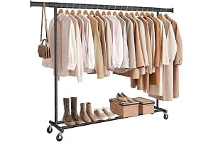 SONGMICS Burro Ropa con Ruedas, Perchero Burro Extensible con Carga Pesada, Capacidad de Carga Máx. de 150 kg, 45 x (160-200) x 161,5 cm, Fácil de Montar, Portátil, Negro HSR175B01