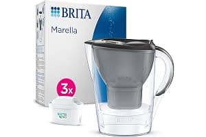 BRITA Marella Water Filter Jug Graphite (2.4L) Starter Pack incl. 3x MAXTRA PRO Pure Performance cartridge - fridge-fitting jug with digital LTI and Flip-Lid - now in sustainable Smart Box packaging