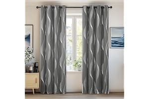 Deconovo Grey Blackout Curtains for Living Room 72 Drop Silver Wave Line Foil Printed Blackout Curtains Thermal Insulated Curtains Eyelet Curtains for Baby Nursery 46 x 72 Inch Light Grey Two Panels
