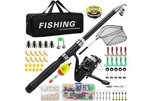 Lomffy Juego Combinado de Carrete y Caña de Pescar Telescópica, 1.8m Kit de Caña de Pescar Portátil con Red de Pesca Caña de Pescar Telescópica con Carrete con Línea Señuelo Bolsa de Transporte