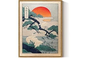 ARPEOTCY Framed Wall Art, Vintage Japanese Crane and Sunset Painting Print, Retro Canvas Wall Art Decor for Living Room, Bedroom, Office, Japanese Traditional Nature Home Decor Aesthetic(30x40 CM)
