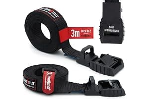 MAGMA Pack 2 Cinchas de Amarre de 3m | Correas para Baca Coche y Portabicicletas. Surf, Bici, Kayak, Moto | Hebilla -Trinquete con Protección de Goma para no rayar | Carga Segura - SWL: 250kgf Negro