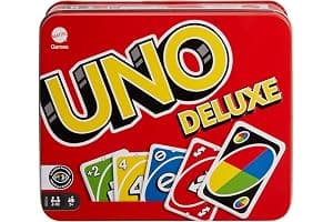 Mattel Games UNO Deluxe en Caja metálica, Juego de 108 Cartas para familias, niños y Adultos, 2-10 Jugadores, Partir de 7 años, (Mattel K0888)