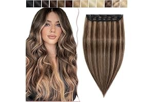 14"(35cm) SEGO Extensiones de Cabello Natural Clip Una Pieza GRUESA [#4/27 Castaño Chocolate/Rubio Oscuro] 100% Remy Pelo Humano Liso Postizos (75g)