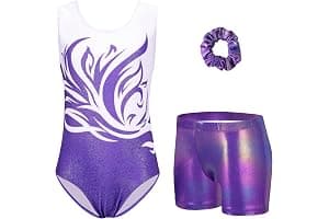 Arshiner Maillot Gimnasia Ritmica Niña Conjunto de Gimnasia Tres Piezas sin Mangas para Verano Entrenamiento Moderno Conjunto de Body y Pantalón Corto Maillot Ballet Niña 3-10 Años