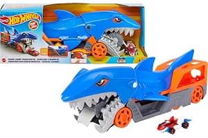 Hot Wheels Tiburón mastica Coches, Guarda y transporta hasta 5 Coches de Juguete Die-Casts (Mattel GVG36)