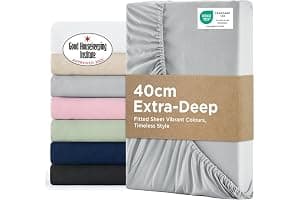 Bedsure Double Fitted Sheet Deep - Bed Sheets Extra Deep Pocket 16 inch (40 cm) made of Soft Brushed Microfiber for Double Bed, Grey, 135x190cm