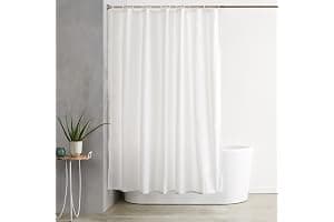 Amazon Basics Shower Curtain with Hooks, Water and Mould Resistant Fabric, Machine Washable Bathroom Curtain, 180 x 180 cm, White