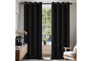 Deconovo Black Curtains Bedroom 52 x 84 Inch Thermal Insulated Energy Saving Eyelet Blackout Curtains for Living Room Black 1 PAIR
