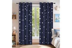 Deconovo Navy Blue Curtains for Living Room Super Soft Thermal Insulated Star Foil Printed Eyelet Blackout Curtains 46 x 54 Inch 2 Panels