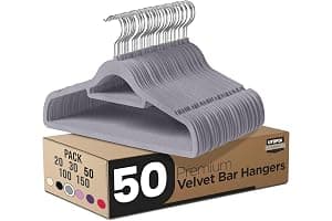 Utopia Home Perchas de Terciopelo - Perchas para Trajes de Terciopelo con Tie Bar - Antideslizantes (Gris, Paquete de 50)
