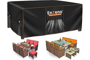 Enzeno Funda Mesa Exterior Impermeable,Cubierta Muebles Impermeable 180x120x74cm,Funda Conjunto Jardin Exterior Aplicable a Mesa y Sillas,Anti Viento, Anti UV