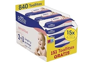 Dodot Toallitas Sensitive para Bebé, 15 Paquetes De 56 Unidades = 840 Toallitas, Óptima Protección para la Piel