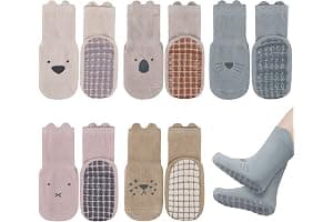 Vicloon Calcetines de Algodón Antideslizantes para Bebés, 5 Pares, Deportivos de 0 a 12 Meses