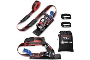 RUNAFLAMA - Cinchas de Amarre Carraca con Protección - Eslingas de Carga para Baca Coche, Surf, Kayak, Paddle - Trinchas de Sujeción a Portabicicletas - F. Rotura 1600 kgf/Cinta - 2 Correas de 3,5m