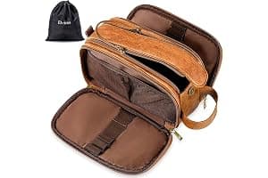 Elviros Water-Resistant PU Leather Toiletry Bag for Men Large Travel Wash Bag Shaving Dopp Kit Bathroom Gym Toiletries Makeup Organizer with Wet Dry Bag,Gift for Men