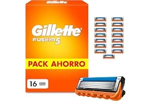 Gillette Fusion5 Recambios para Maquinillas de Afeitar, Pack de 16 Cuchillas de Afeitar con 5 Hojas, Banda de Gel Lubricante Y Recortadora de Precisión